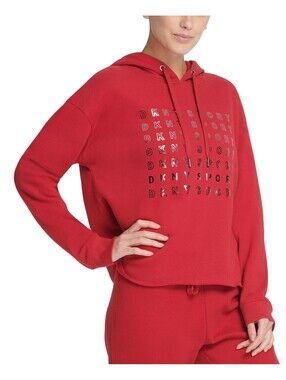 DKNY Womens Metallic Logo Cropped Hoodie Size M